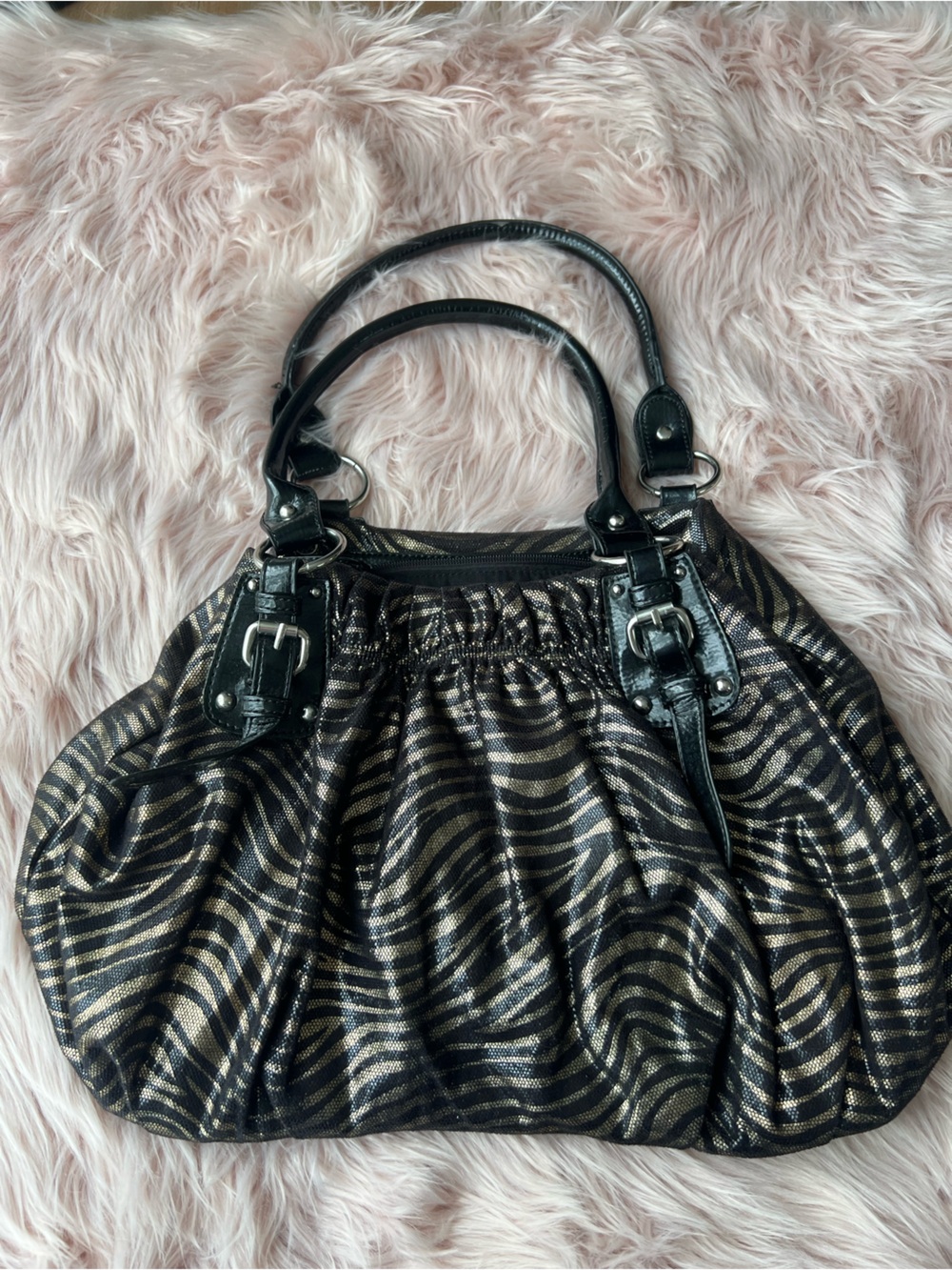 Vintage Y2K Call It Spring Black and Gold Zebra-Print Shoulder Bag